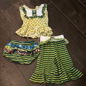 Green and Yellow Polka Dot and Striped Baby Outfit Set